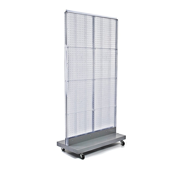 Two-Sided Double Pegboard Floor Display on Wheeled Base